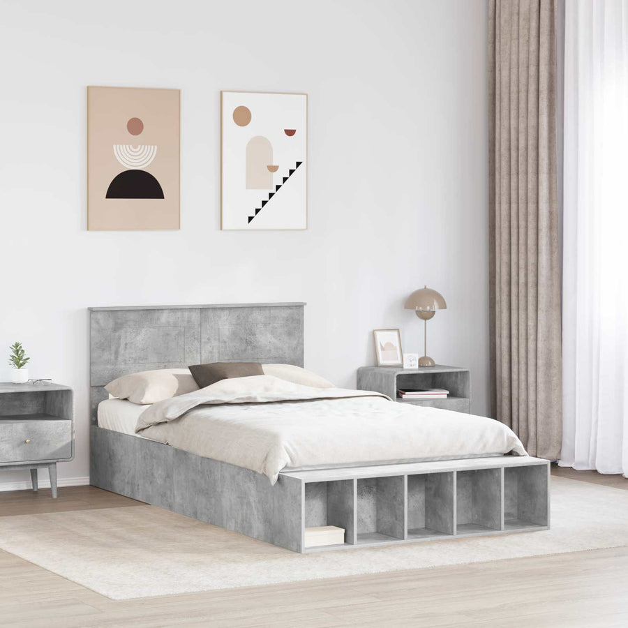 Bedframe met plank Beton Grijs 120 x 190 cm Bewerkt hout