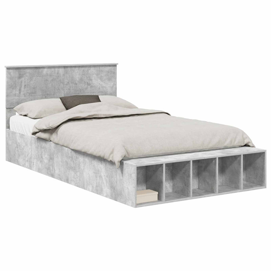 Bedframe met plank Beton Grijs 120 x 190 cm Bewerkt hout