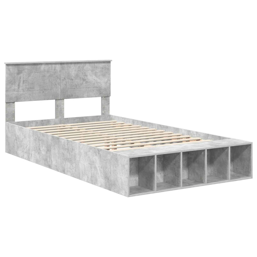 Bedframe met plank Beton Grijs 120 x 190 cm Bewerkt hout