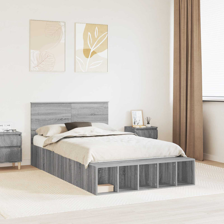 Bedframe met plank Grijs Sonoma 120 x 190 cm Bewerkt hout