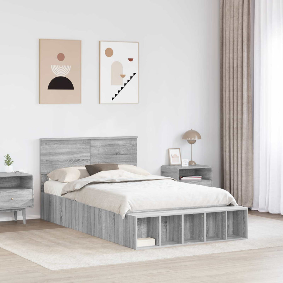 Bedframe met plank Grijs Sonoma 120 x 190 cm Bewerkt hout