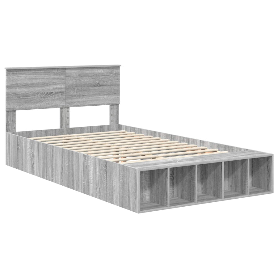 Bedframe met plank Grijs Sonoma 120 x 190 cm Bewerkt hout