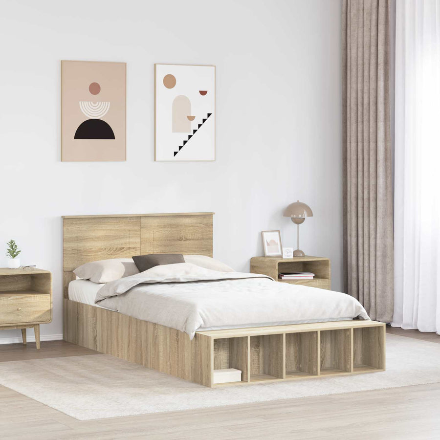 Bedframe met plank Sonoma Eiken 120 x 200 cm Bewerkt hout