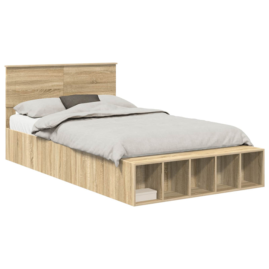 Bedframe met plank Sonoma Eiken 120 x 200 cm Bewerkt hout