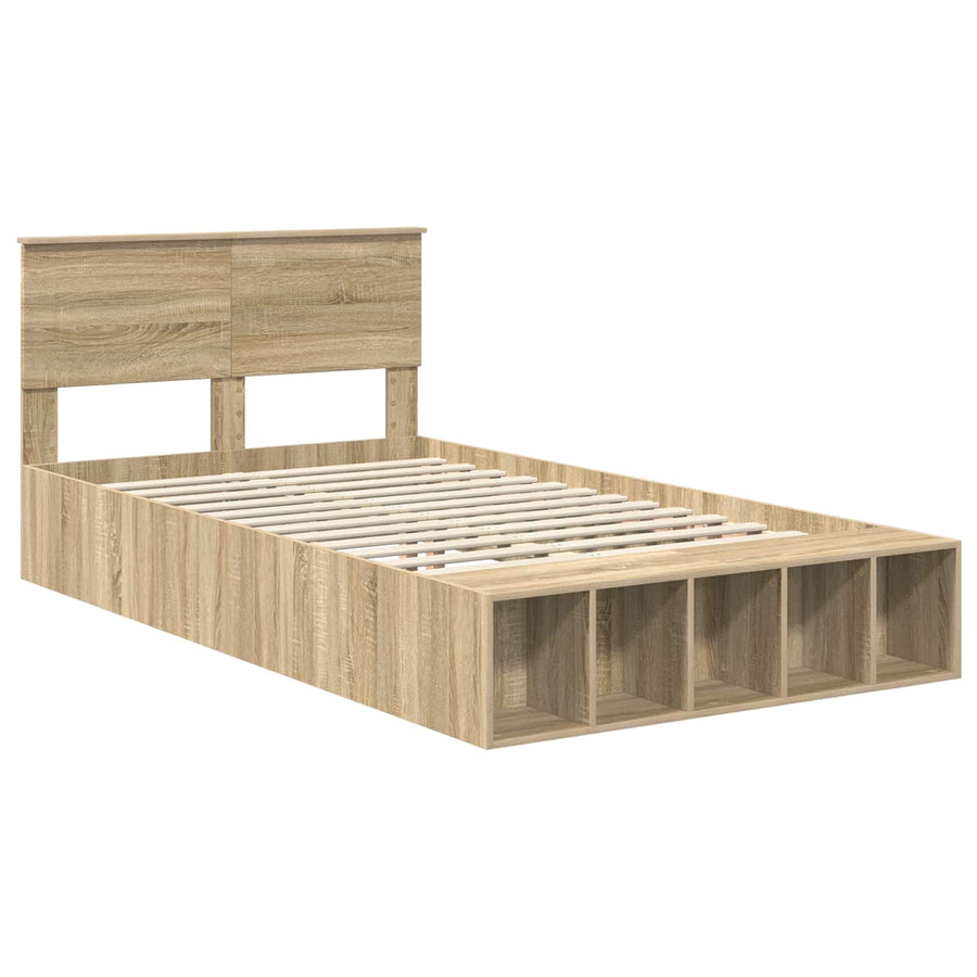 Bedframe met plank Sonoma Eiken 120 x 200 cm Bewerkt hout