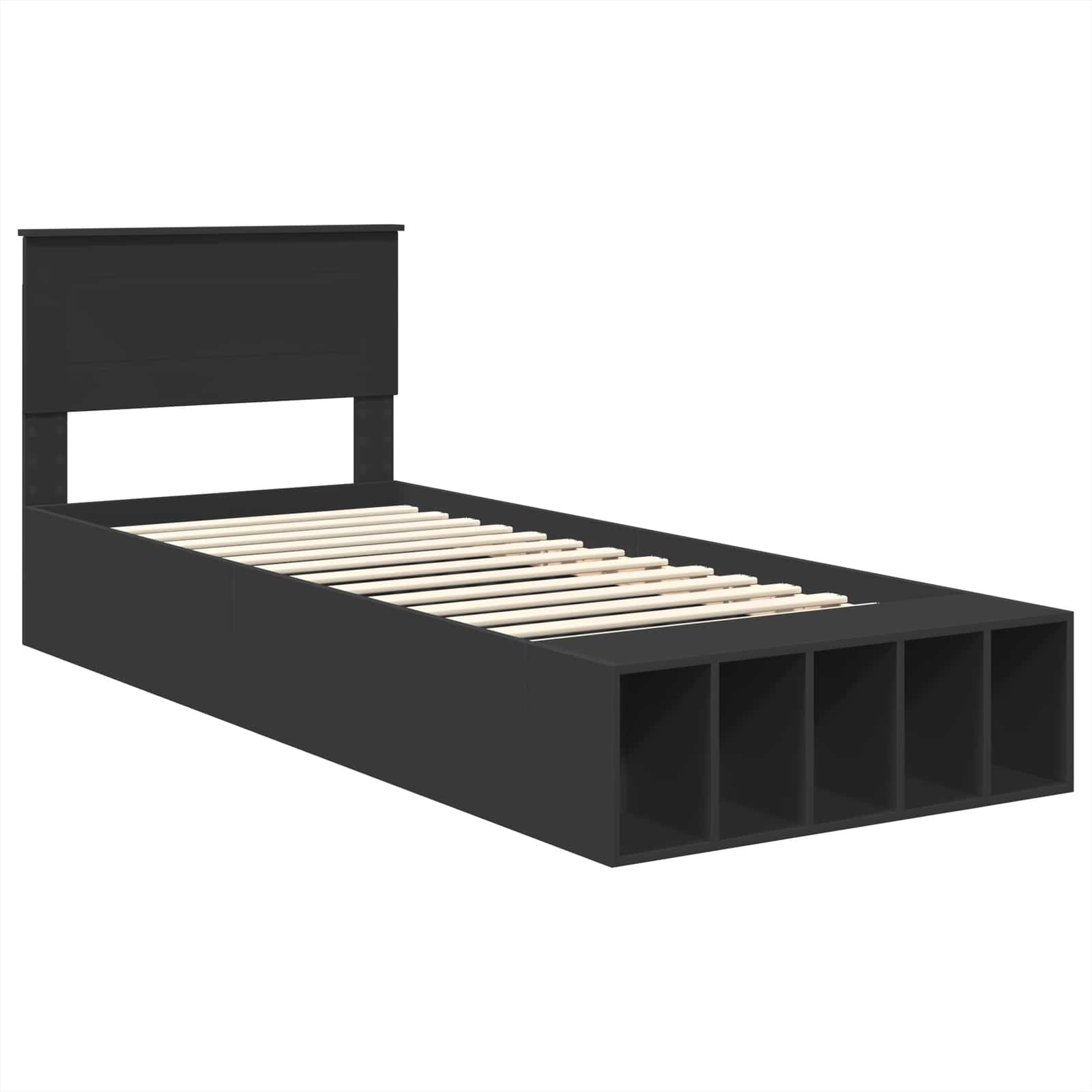 Bedframe met plank met opslag Zwart 100 x 200 cm Bewerkt hout