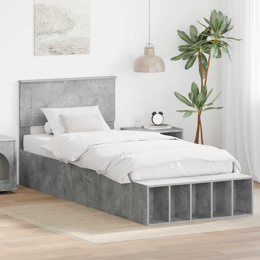 Bedframe met plank Beton Grijs 90 x 200 cm Bewerkt hout
