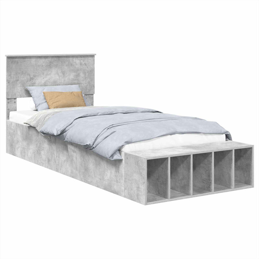 Bedframe met plank Beton Grijs 90 x 200 cm Bewerkt hout