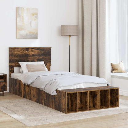 Bedframe met plank Gerookt eiken 100 x 200 cm Bewerkt hout