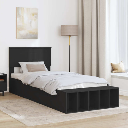 Bedframe met plank met opslag Zwart 90 x 190 cm Bewerkt hout