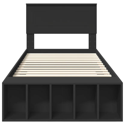 Bedframe met plank met opslag Zwart 90 x 190 cm Bewerkt hout