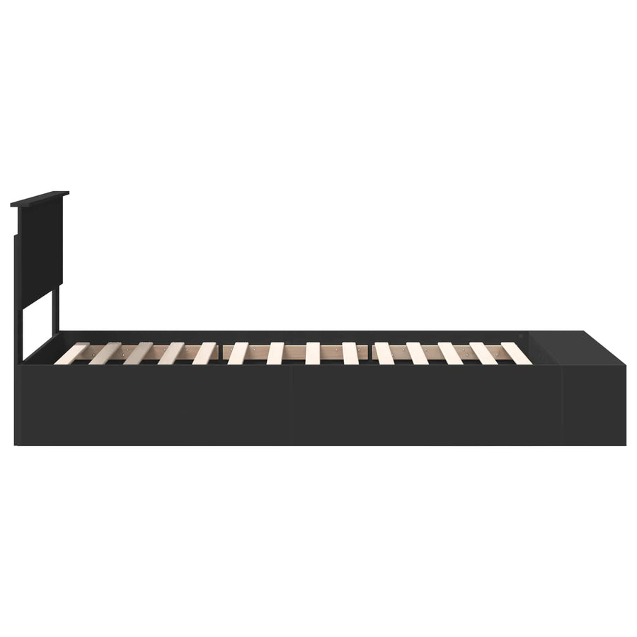 Bedframe met plank met opslag Zwart 90 x 190 cm Bewerkt hout