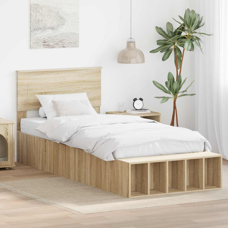 Bedframe met plank Sonoma Eiken 90 x 190 cm Bewerkt hout