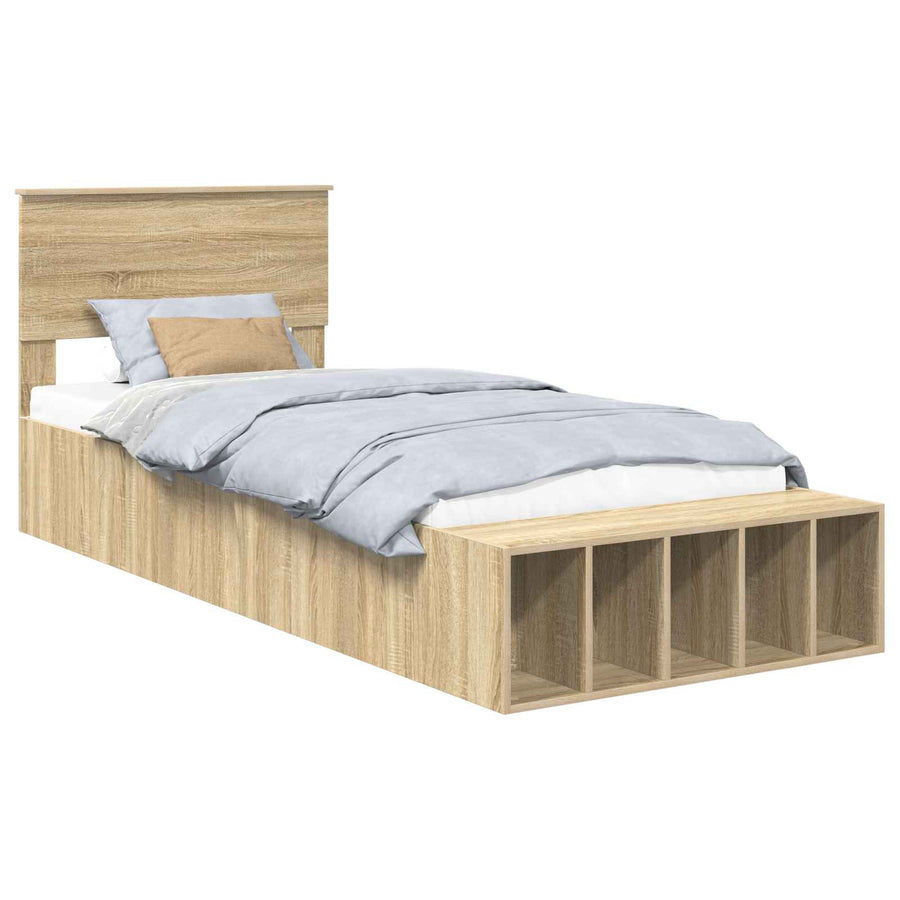 Bedframe met plank Sonoma Eiken 90 x 190 cm Bewerkt hout