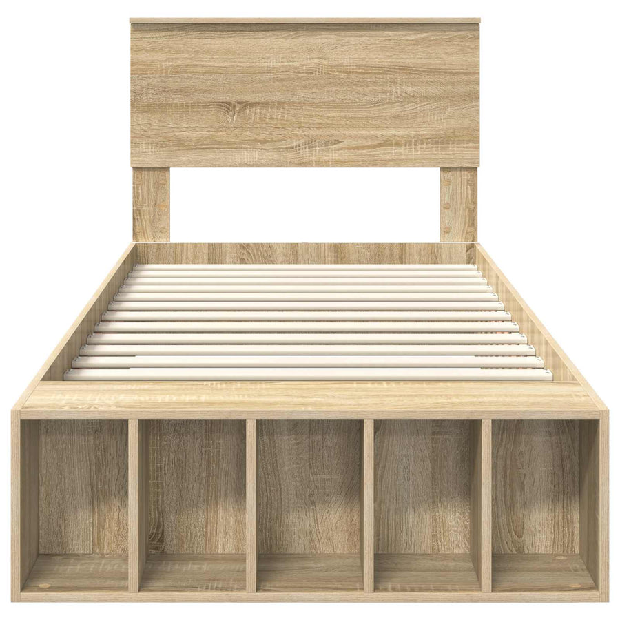 Bedframe met plank Sonoma Eiken 90 x 190 cm Bewerkt hout