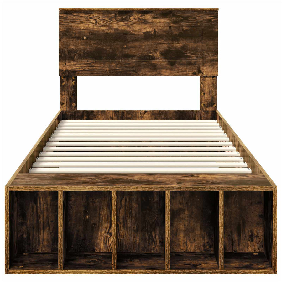 Bedframe met plank Gerookt eiken 90 x 190 cm Bewerkt hout
