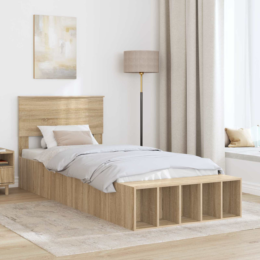 Bedframe met plank Sonoma Eiken 90 x 200 cm Bewerkt hout
