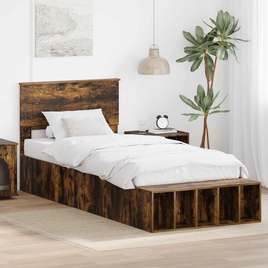 Bedframe met plank Gerookt eiken 90 x 200 cm Bewerkt hout