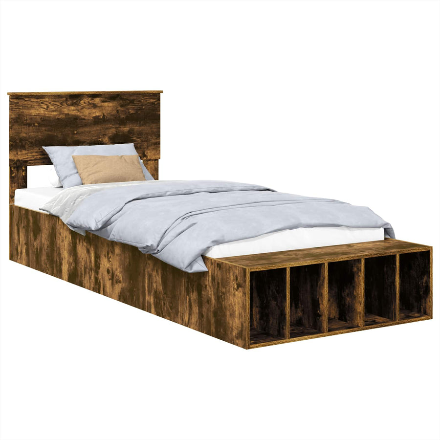 Bedframe met plank Gerookt eiken 90 x 200 cm Bewerkt hout