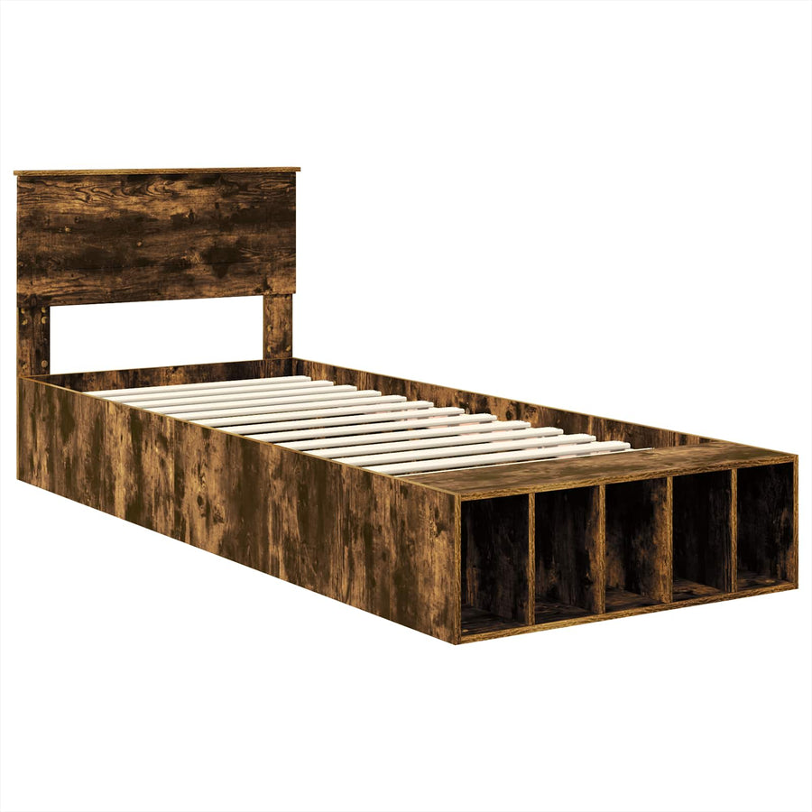 Bedframe met plank Gerookt eiken 90 x 200 cm Bewerkt hout