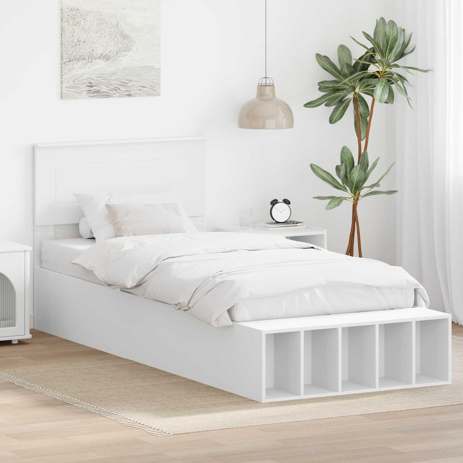 Bedframe met plank met hoofdeinde Wit 75 x 190 cm Bewerkt hout