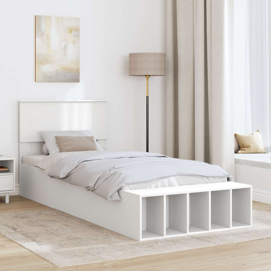 Bedframe met plank met hoofdeinde Wit 75 x 190 cm Bewerkt hout