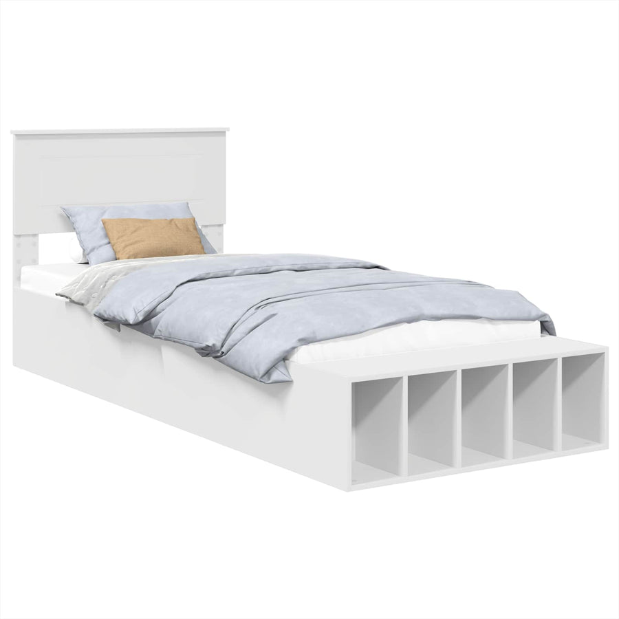 Bedframe met plank met hoofdeinde Wit 75 x 190 cm Bewerkt hout