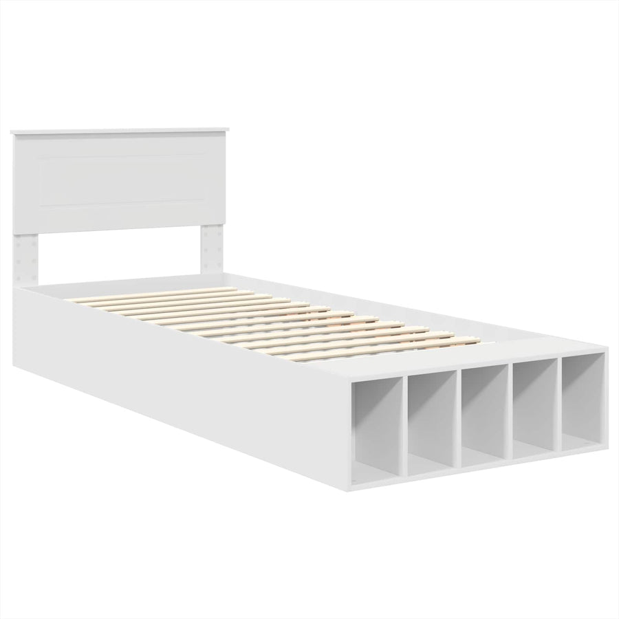 Bedframe met plank met hoofdeinde Wit 75 x 190 cm Bewerkt hout