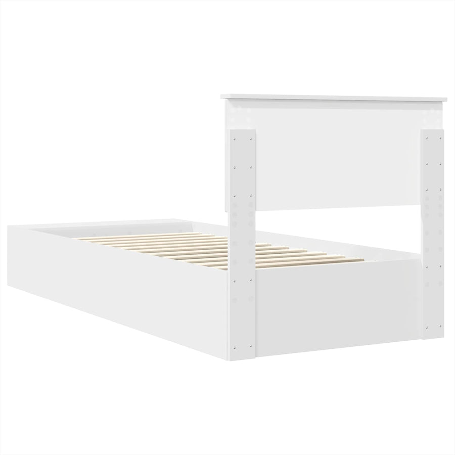 Bedframe met plank met hoofdeinde Wit 75 x 190 cm Bewerkt hout