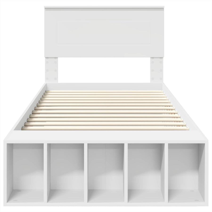 Bedframe met plank met hoofdeinde Wit 75 x 190 cm Bewerkt hout