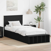 Bedframe met opbergplanken 215x78x90 cm zwart bewerkt hout