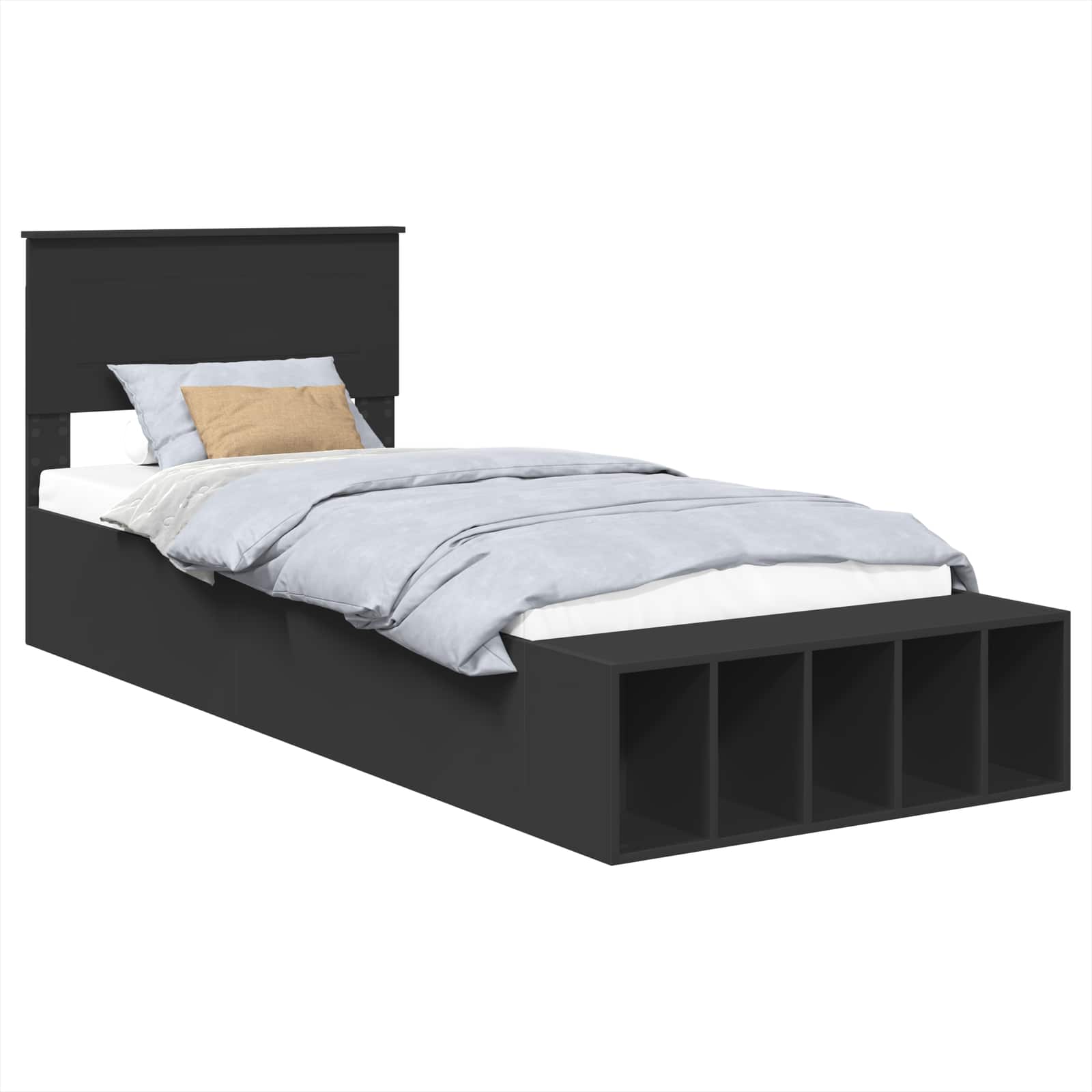Bedframe met plank met opslag Zwart 75 x 190 cm Bewerkt hout