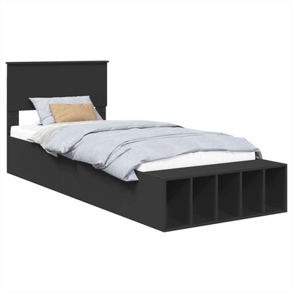 Bedframe met plank met opslag Zwart 75 x 190 cm Bewerkt hout