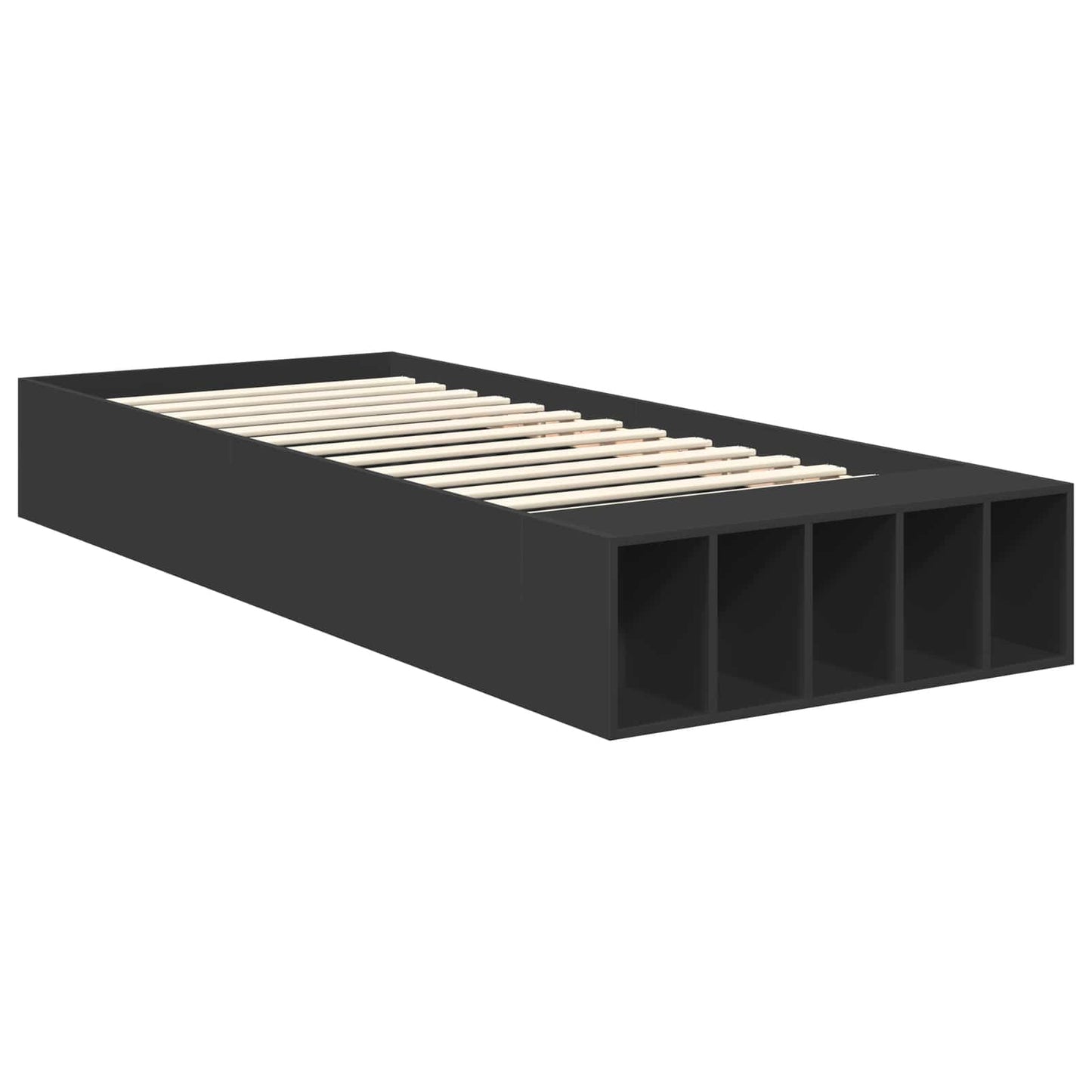Bedframe met plank met opslag Zwart 75 x 190 cm Bewerkt hout