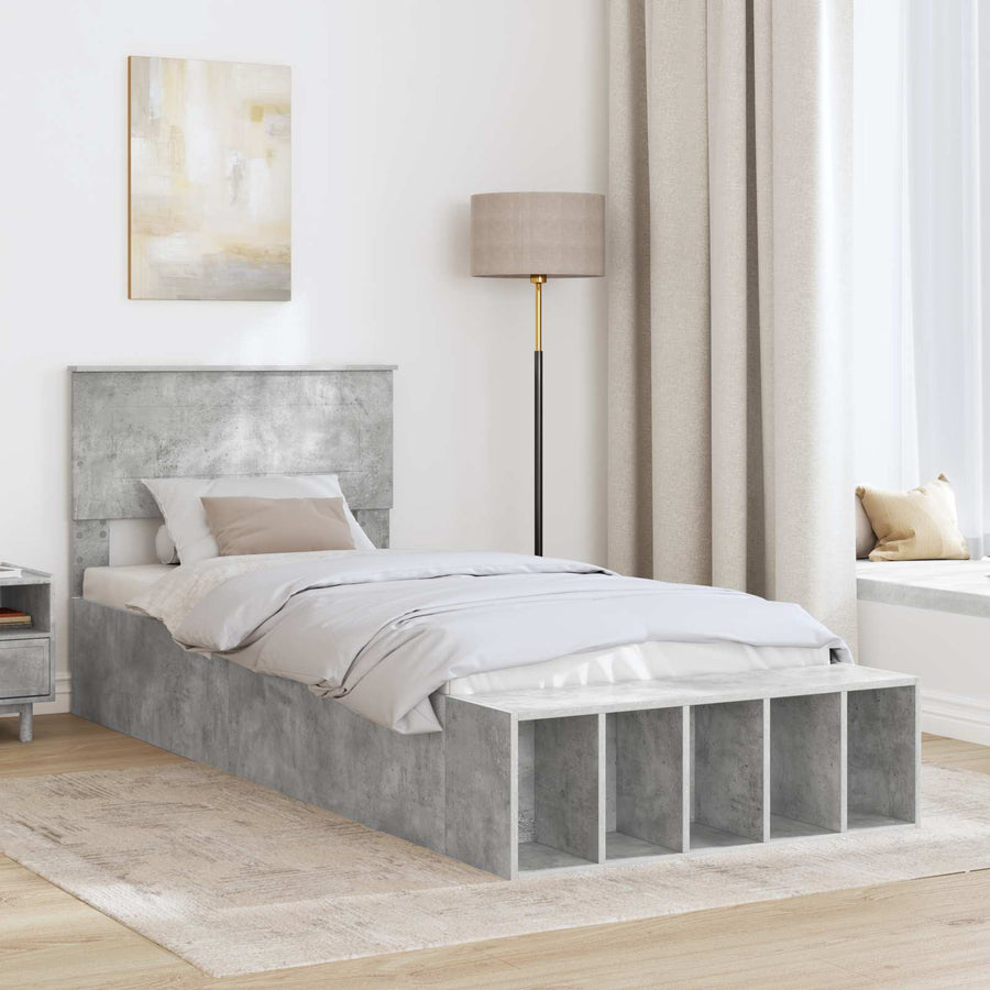 Bedframe met plank Beton Grijs 70 x 190 cm Bewerkt hout