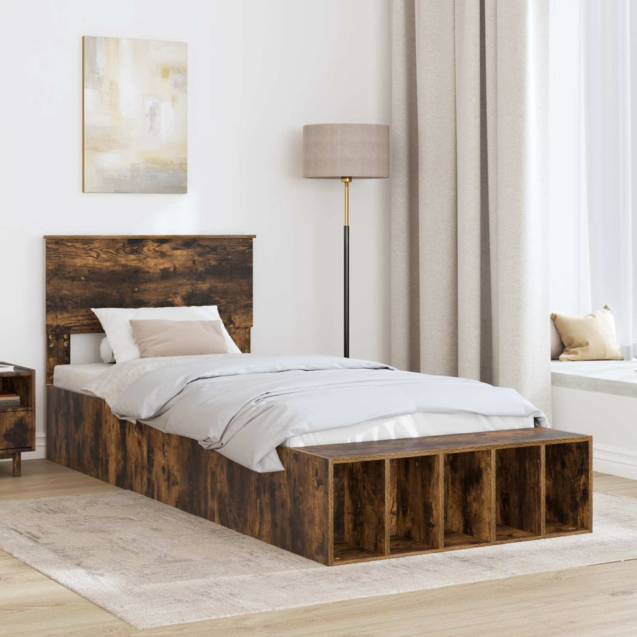 Bedframe met plank Gerookt eiken 75 x 190 cm Bewerkt hout
