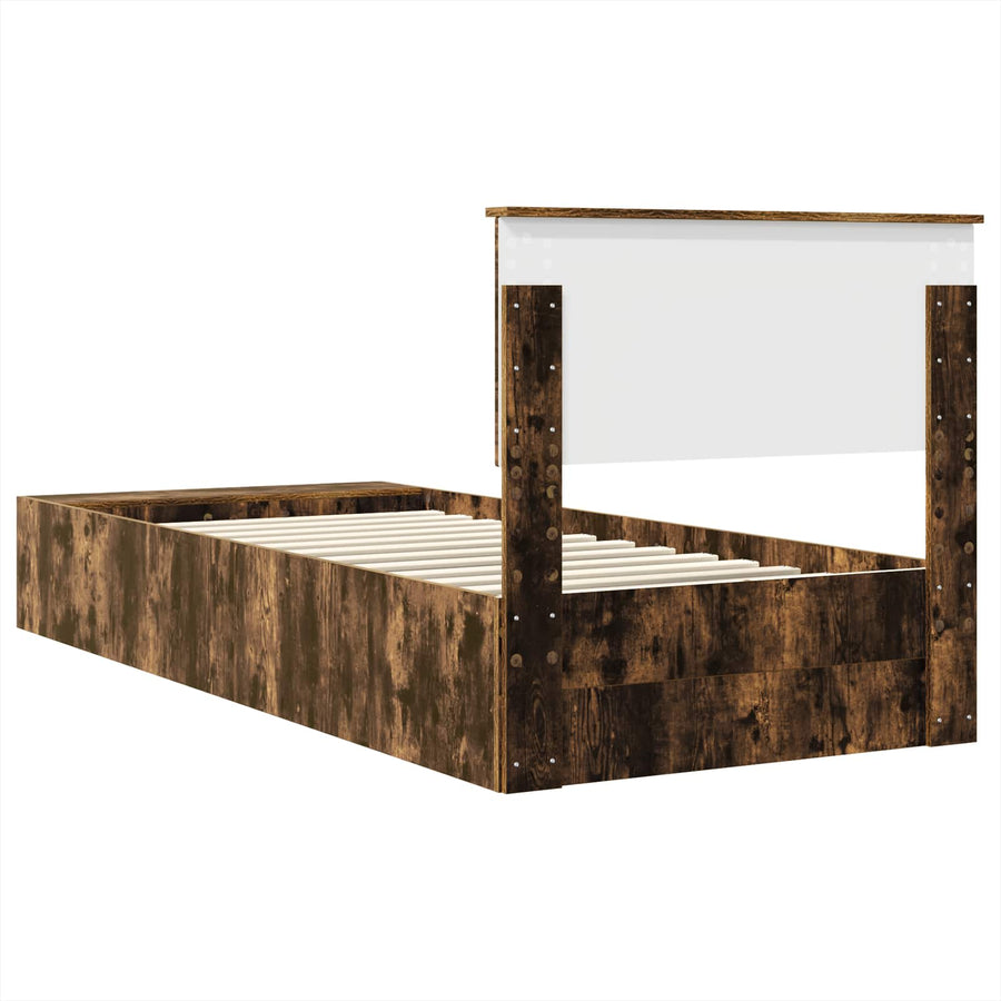 Bedframe met plank Gerookt eiken 75 x 190 cm Bewerkt hout