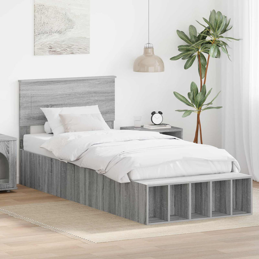 Bedframe met plank Grijs Sonoma 75 x 190 cm Bewerkt hout