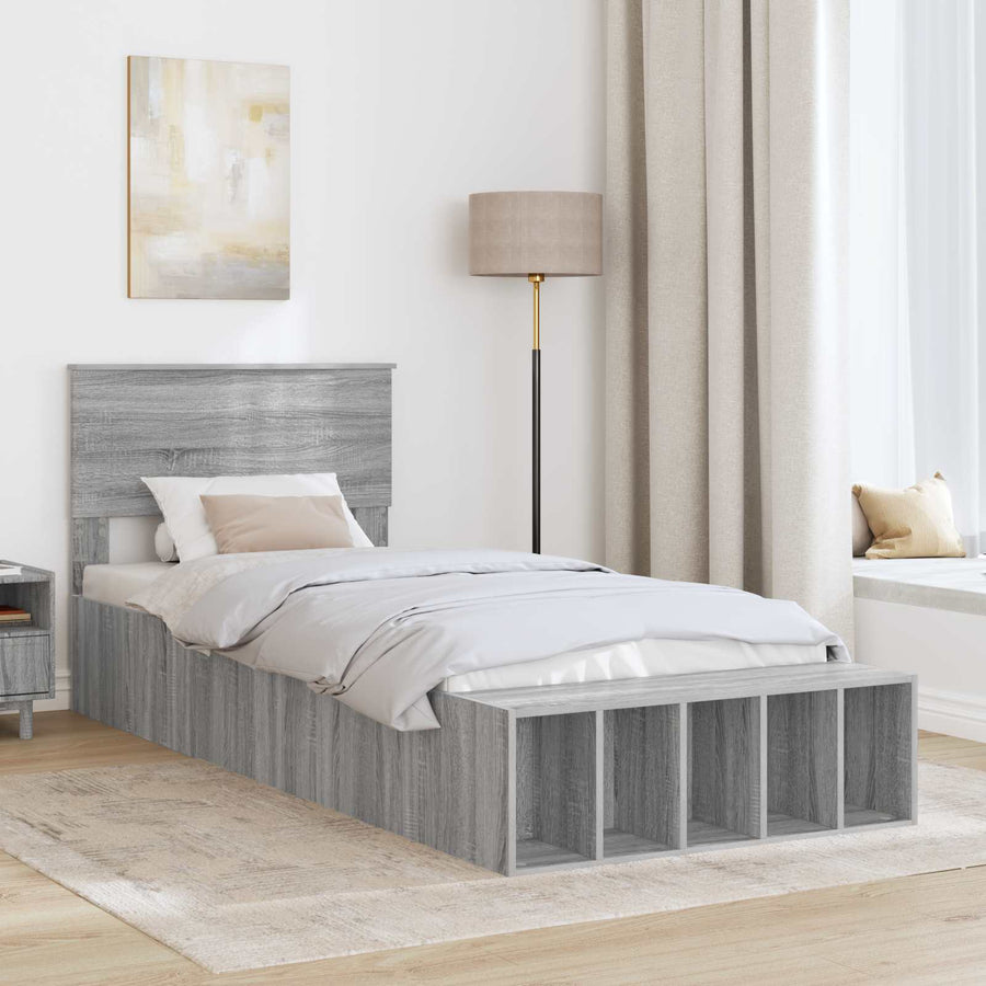 Bedframe met plank Grijs Sonoma 75 x 190 cm Bewerkt hout