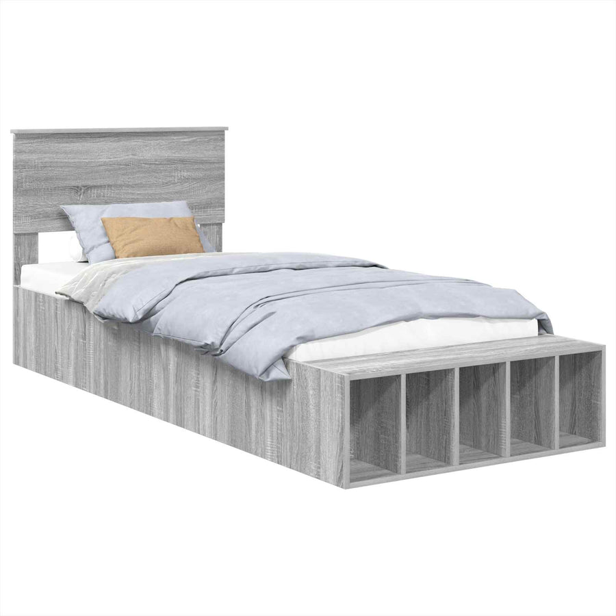 Bedframe met plank Grijs Sonoma 75 x 190 cm Bewerkt hout