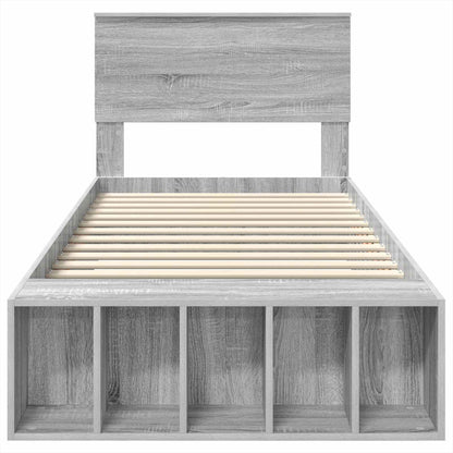 Bedframe met plank Grijs Sonoma 75 x 190 cm Bewerkt hout