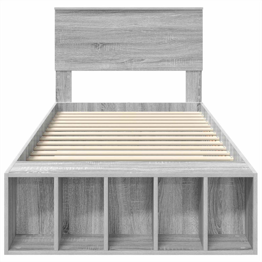 Bedframe met plank Grijs Sonoma 75 x 190 cm Bewerkt hout