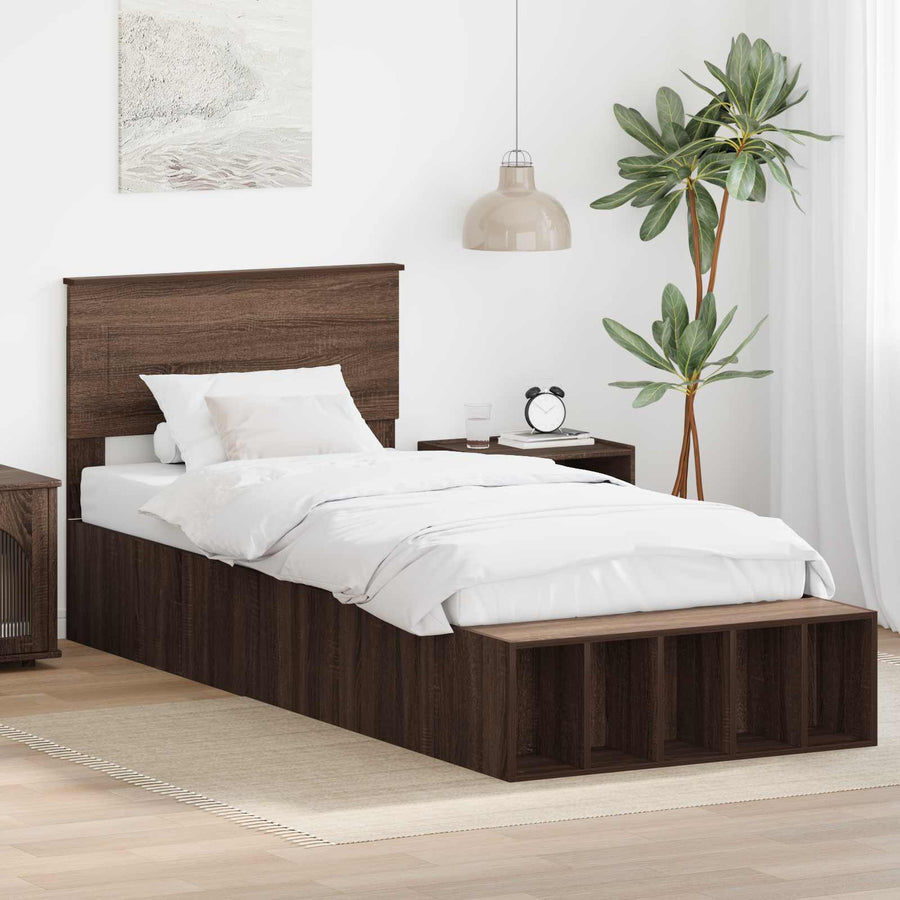 Bedframe met plank Bruin Eiken 75 x 190 cm Bewerkt hout