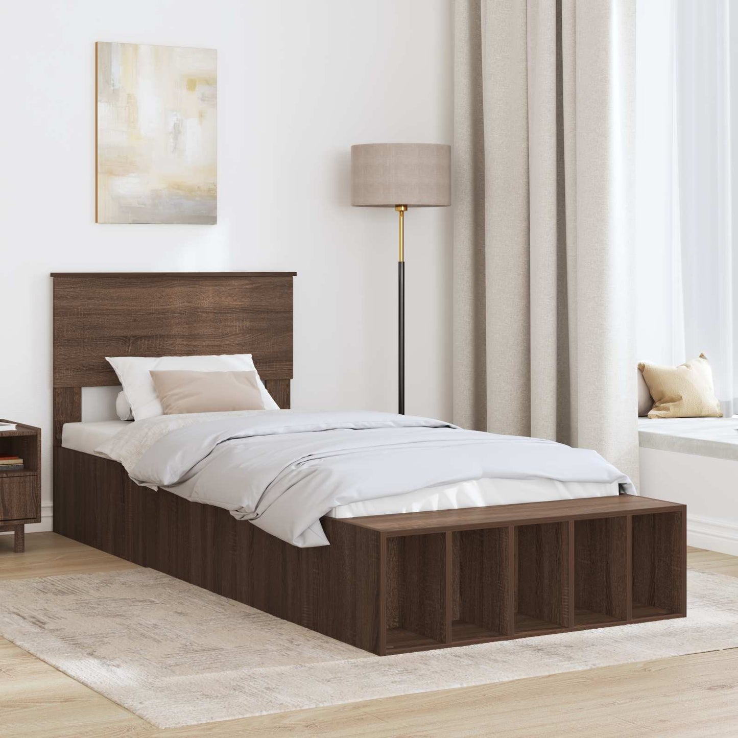 Bedframe met plank Bruin Eiken 75 x 190 cm Bewerkt hout