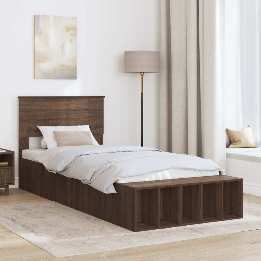 Bedframe met plank Bruin Eiken 75 x 190 cm Bewerkt hout