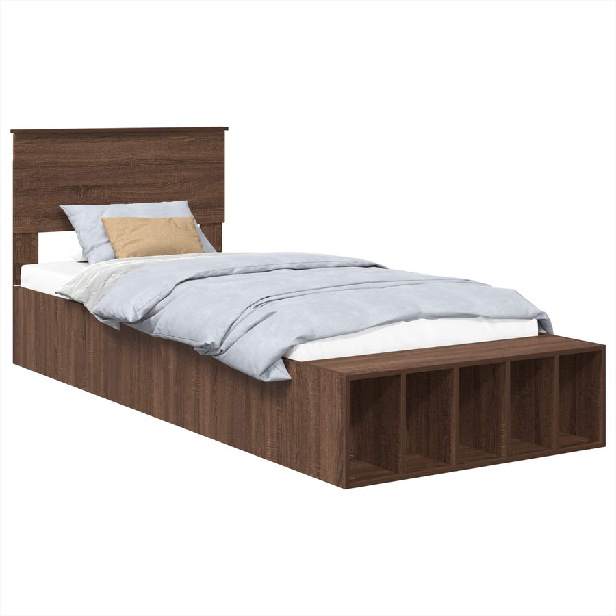 Bedframe met plank Bruin Eiken 75 x 190 cm Bewerkt hout
