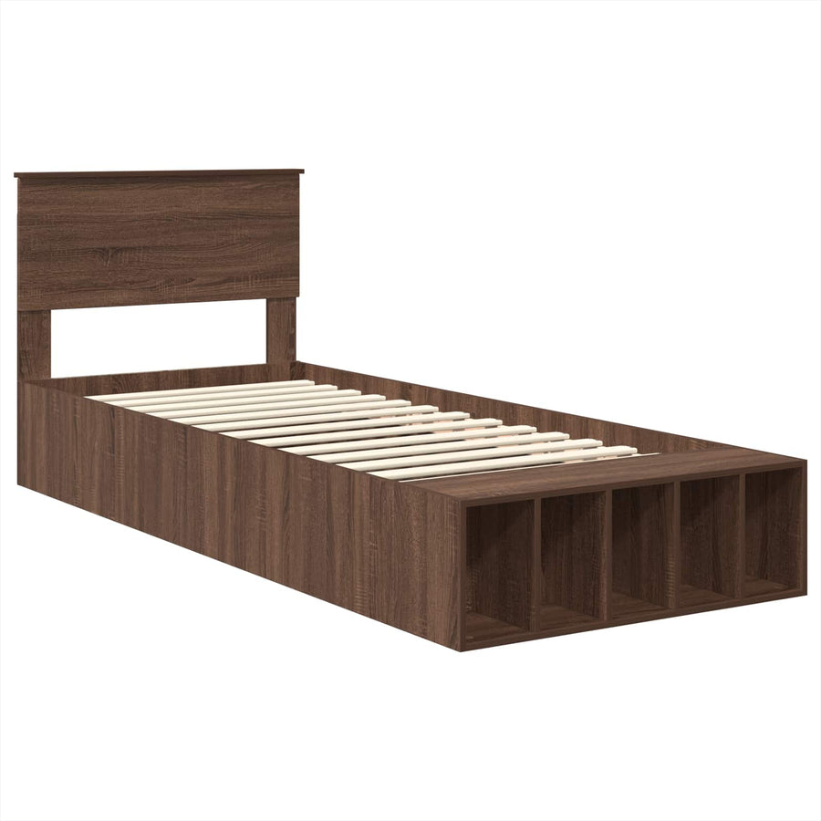 Bedframe met plank Bruin Eiken 75 x 190 cm Bewerkt hout