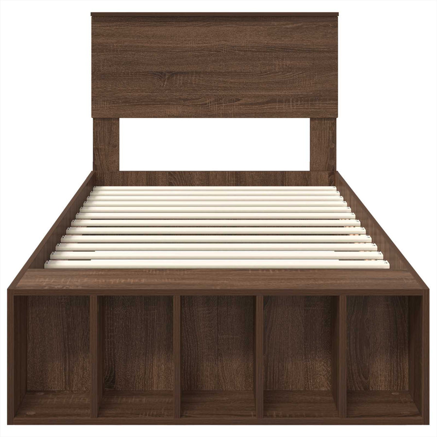 Bedframe met plank Bruin Eiken 75 x 190 cm Bewerkt hout