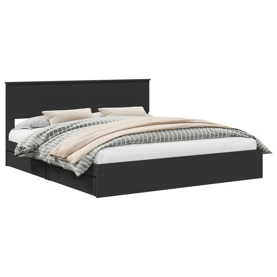 Bedframe met lade met opslag Zwart 200 x 200 cm Bewerkt hout