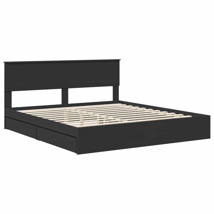 Bedframe met lade met opslag Zwart 200 x 200 cm Bewerkt hout
